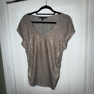 White House Black Market Metallic Ribbed V-Neck Top - Size L